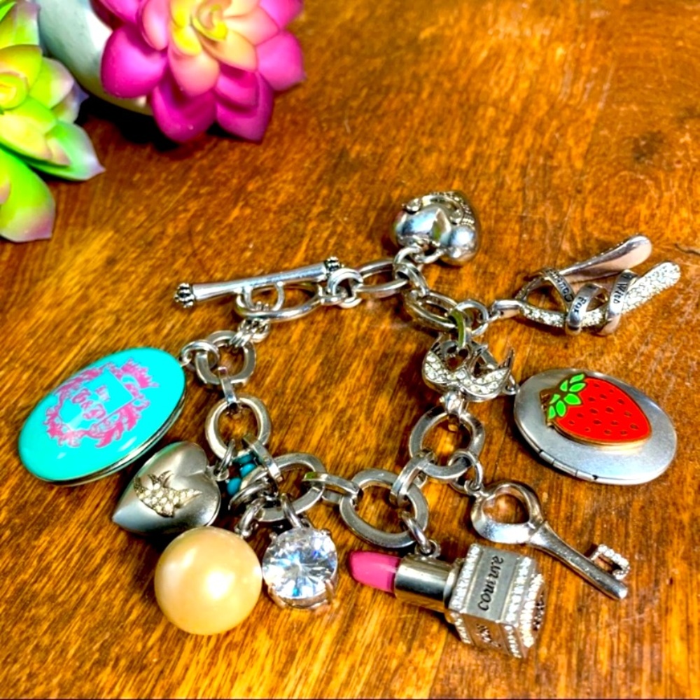 Juicy Couture Rare 3 Lockets Wishbone Charm Bracelet